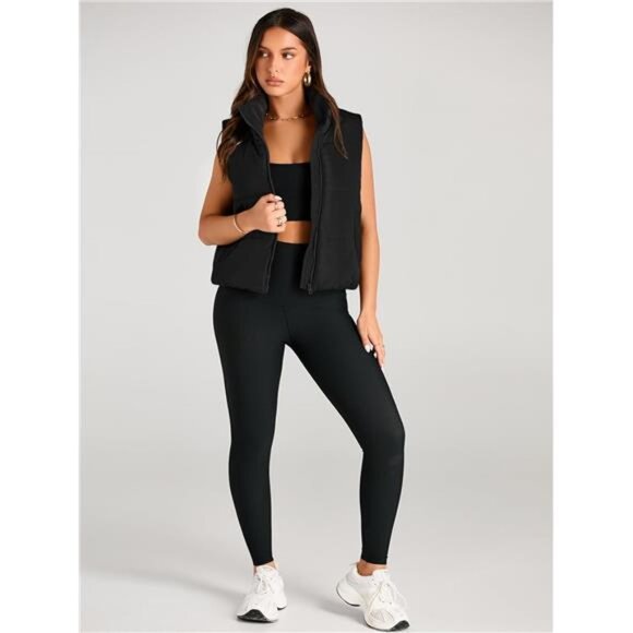 AUTOMET Puffer Vest Women Sleeveless Winter Cropped Outerwear Warm Puffer - Picture 6 of 7